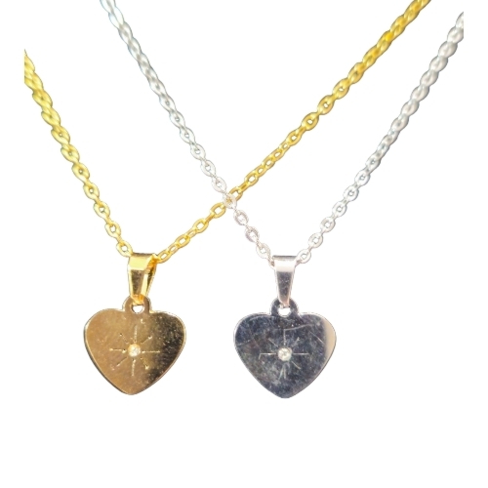 Qty2 NEW Stainless Steel Heart Star  Necklace • Gold or Silver • Celestial Dain